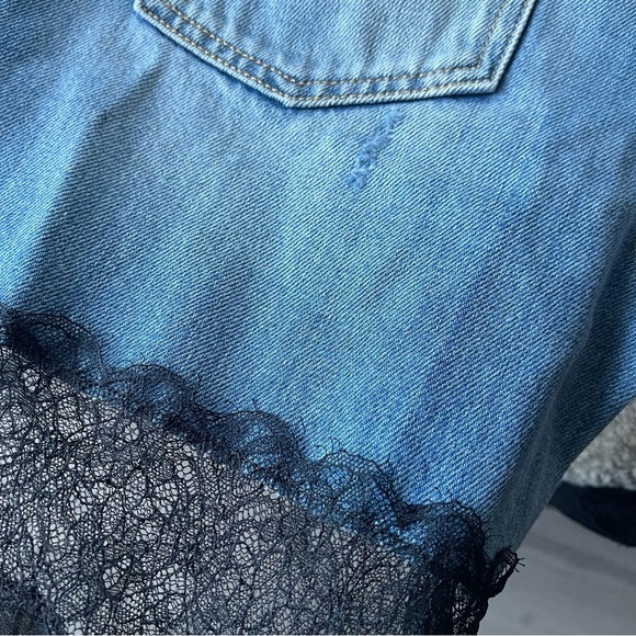 Nensi Dojaka Rebecca Lace Sheer Tulle Panel Straight Leg Jeans - Picture 3 of 12